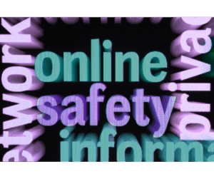 Graphic with words saying online safety