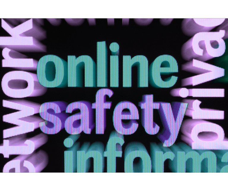 Graphic with words saying online safety
