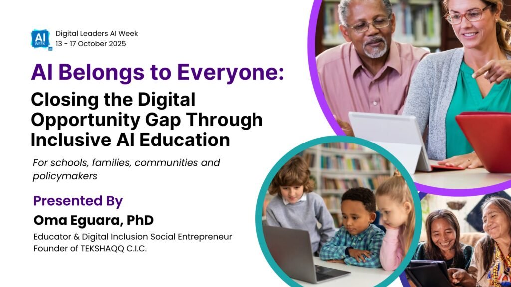 Cover slide of Om’s presentation, AI Belongs to Everyone